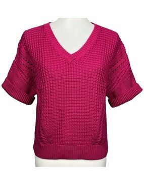 Sundance Sweater Womens Size Small Pink Waffle Knit Tennis Oversized Pullover
